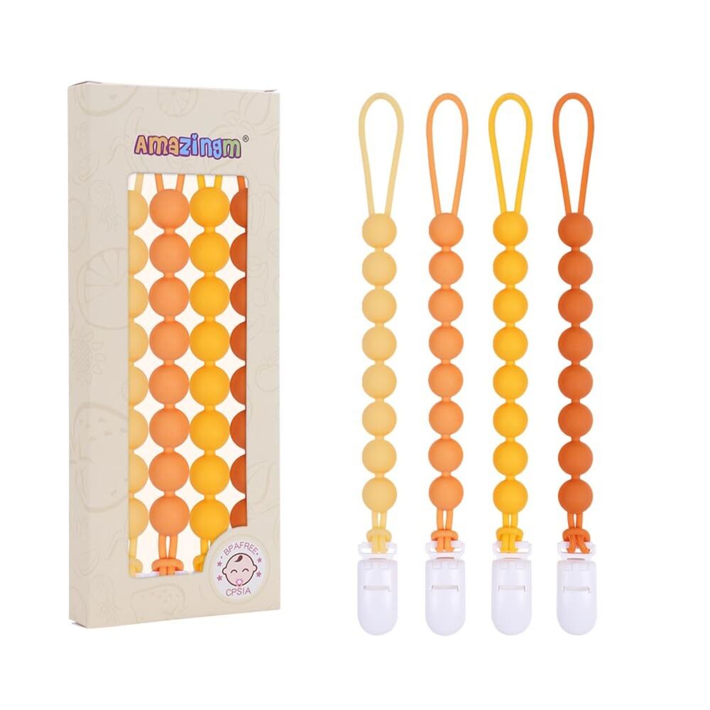 4 Pcs Yellow Baby Silicone Teething Pacifier Clip - One-Piece BPA Free Round